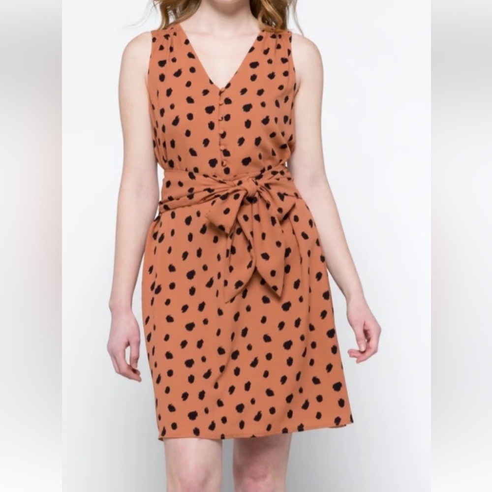 41 HAWTHORN Brown and Black Spotted Fit and Flare Dress - size large